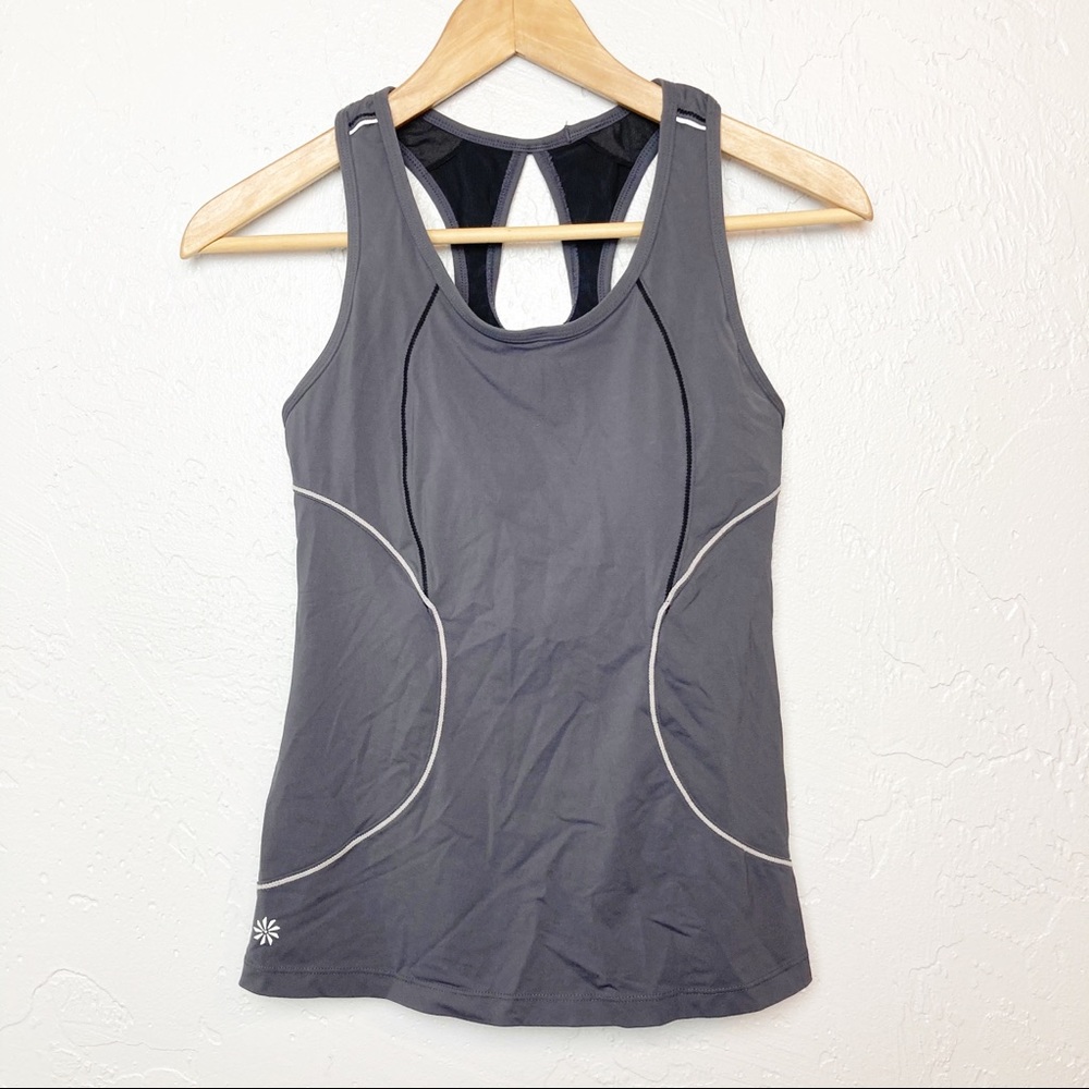 Athleta Gray Racerback Tank Top with White Piping
